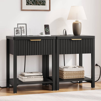Modern Fluted Bedside Tables (Set of 2) | Integrated Power & Storage