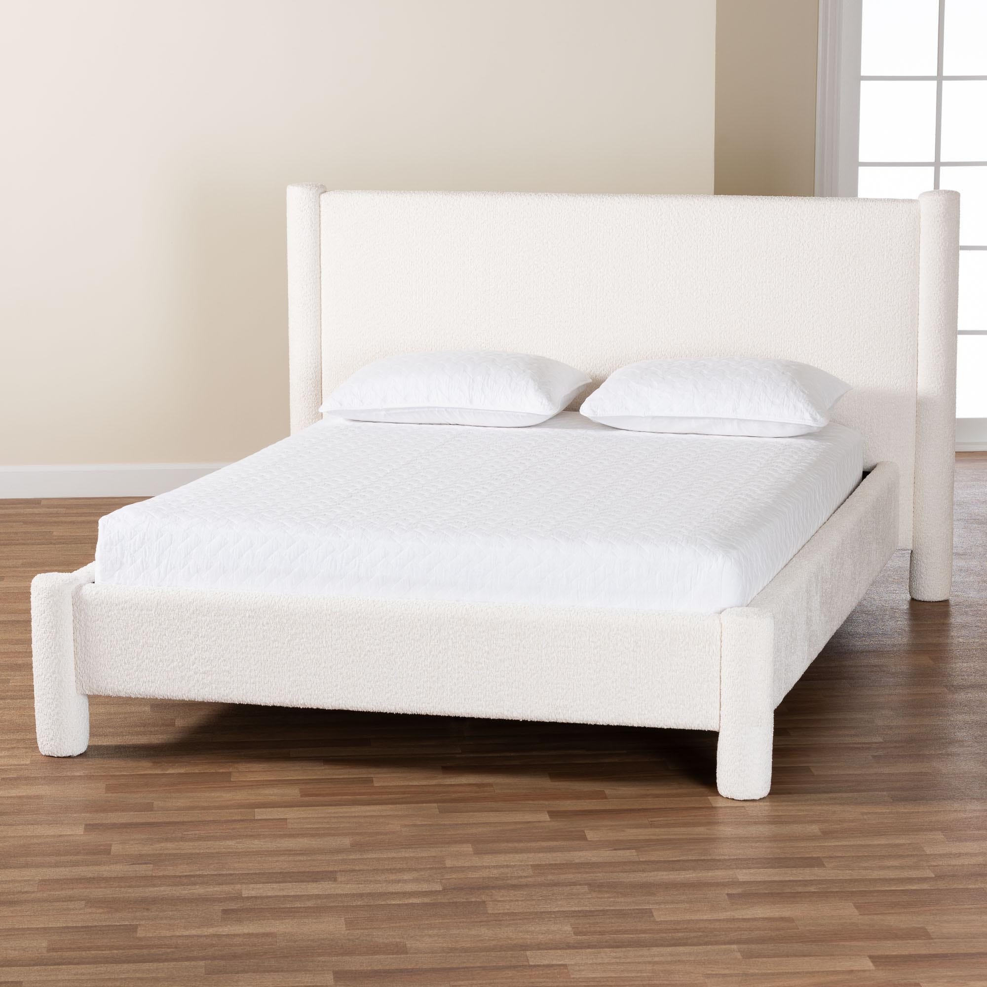 Laria Modern White Teddy-Bear Fabric Platform Bed