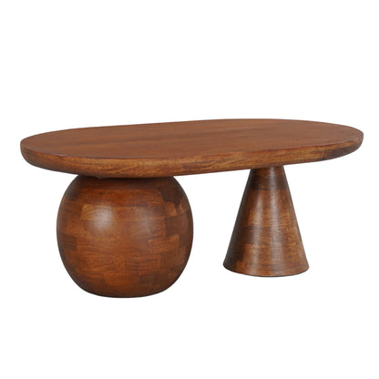 Handmade Walnut Brown Mango Wood Oval Top | round Ball and Cone Base