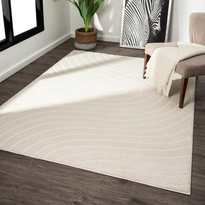 Modern Geometric Wave Cream 8X10 Area Rug, Stain Resistant Carpet
