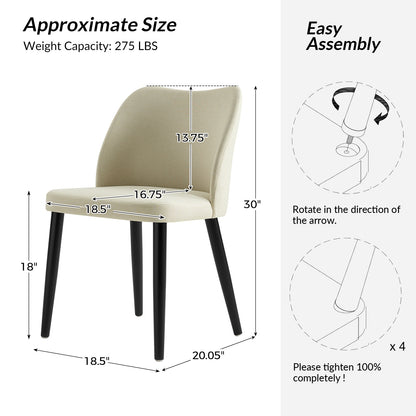 Modern Ergonomic Backrest Dining Chair with Solid Wood Legs and Tool-Free Assembly Set of 6 by