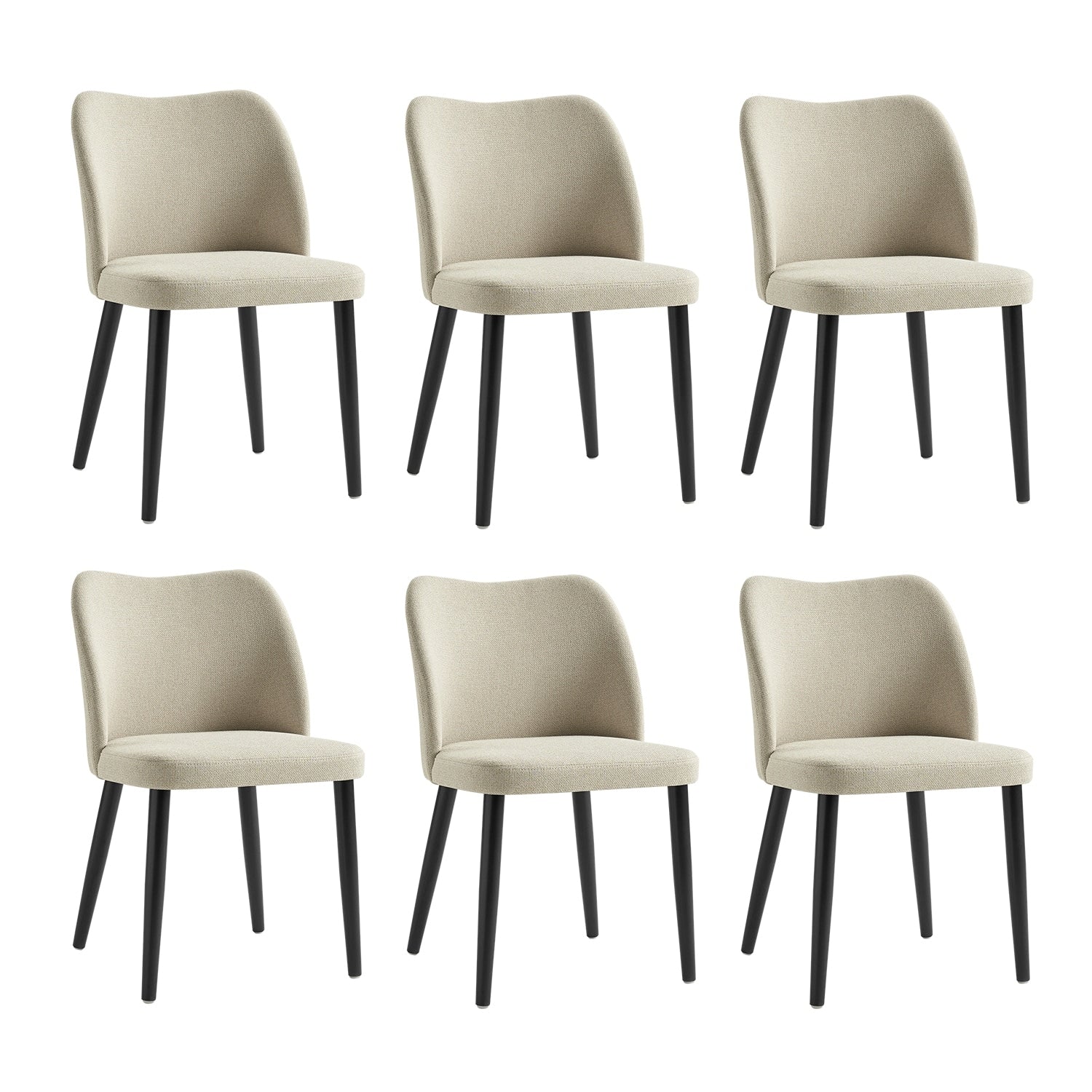 Modern Ergonomic Backrest Dining Chair with Solid Wood Legs and Tool-Free Assembly Set of 6 by