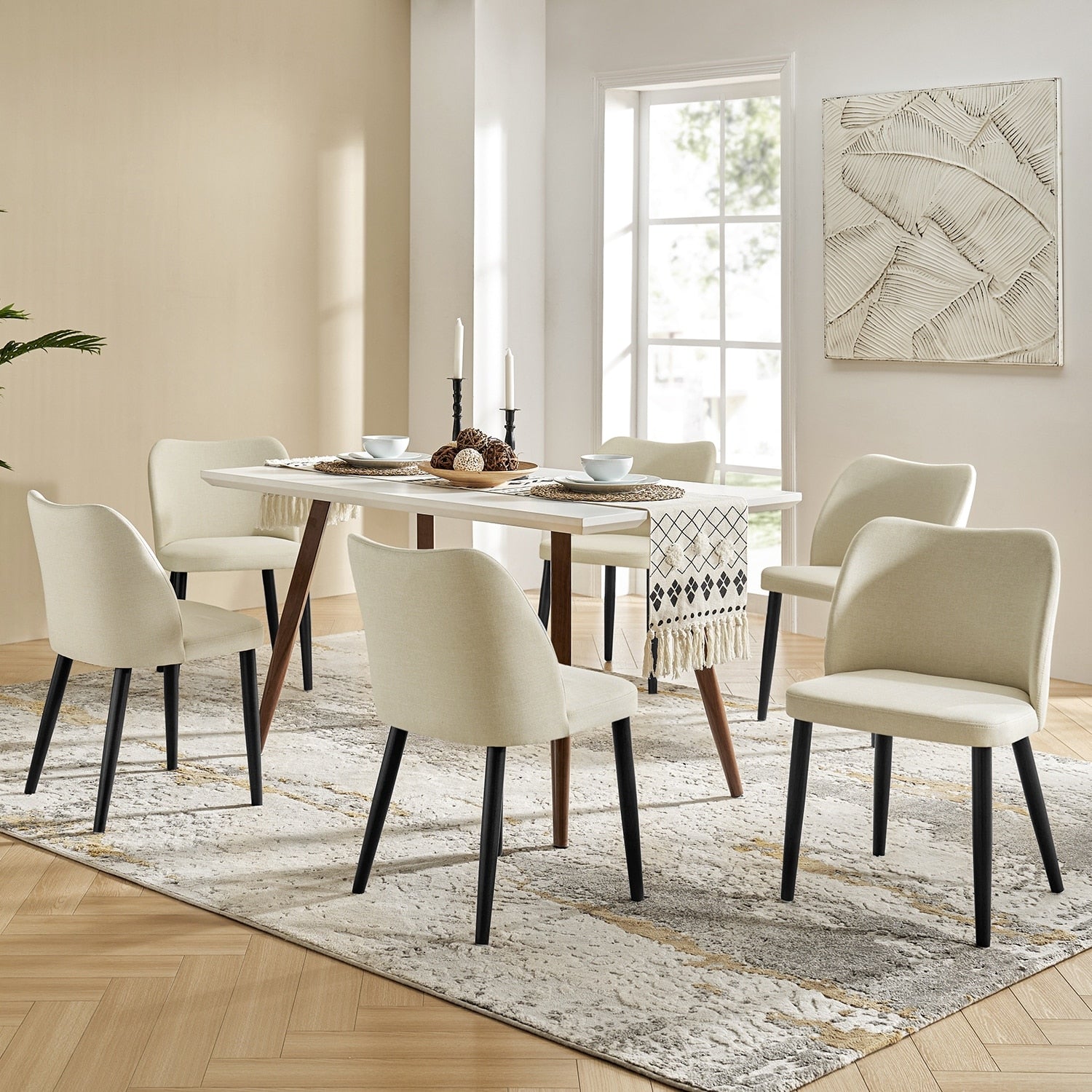 Hommeco Modern Ergonomic Backrest Dining Chair with Solid Wood Legs Set of 6