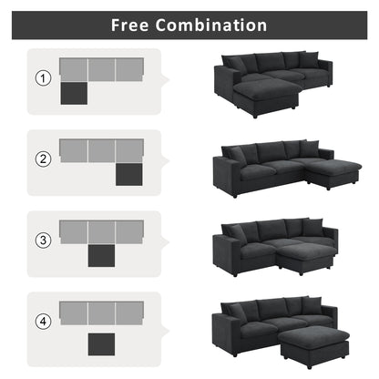 Modern 4-Seat Sectional Sofa L-Shaped Couch Set with 2 Free Pillows, with Convertible Ottoman for Livingroom