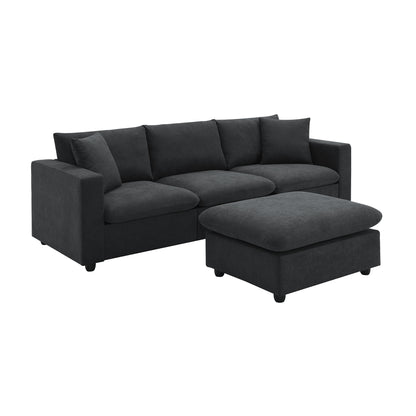 Modern 4-Seat Sectional Sofa L-Shaped Couch Set with 2 Free Pillows, with Convertible Ottoman for Livingroom