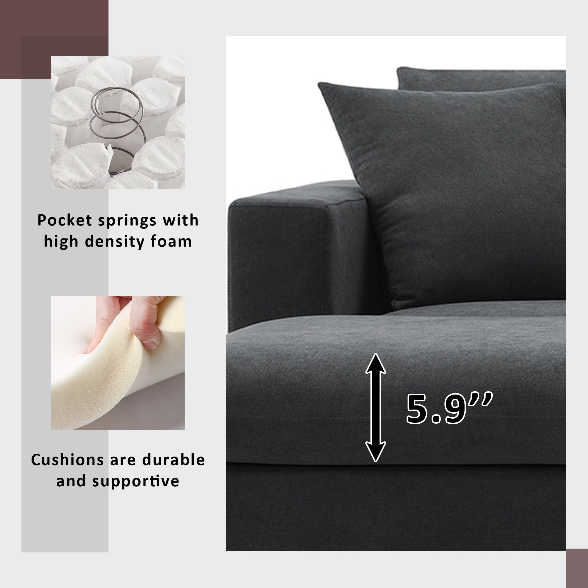 Modern 4-Seat Sectional Sofa L-Shaped Couch Set with 2 Free Pillows, with Convertible Ottoman for Livingroom