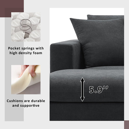 Modern 4-Seat Sectional Sofa L-Shaped Couch Set with 2 Free Pillows, with Convertible Ottoman for Livingroom