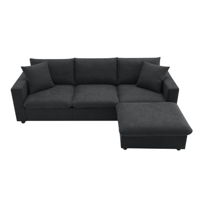 Modern 4-Seat Sectional Sofa L-Shaped Couch Set with 2 Free Pillows, with Convertible Ottoman for Livingroom