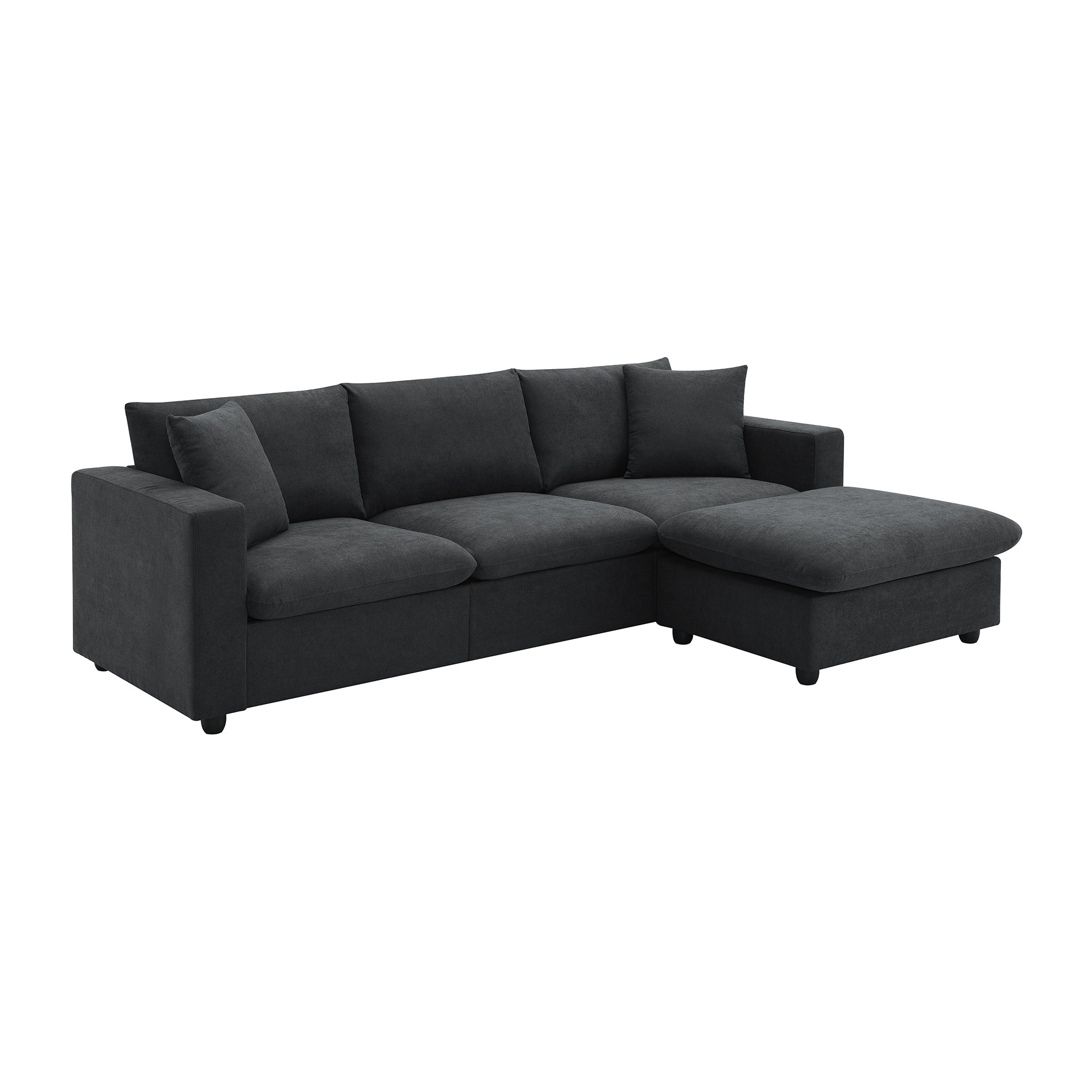 Modern 4-Seat Sectional Sofa L-Shaped Couch Set with 2 Free Pillows, with Convertible Ottoman for Livingroom
