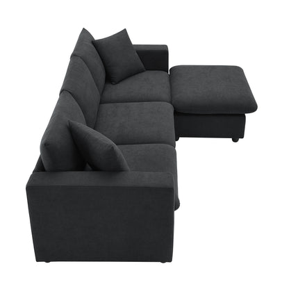 Modern 4-Seat Sectional Sofa L-Shaped Couch Set with 2 Free Pillows, with Convertible Ottoman for Livingroom