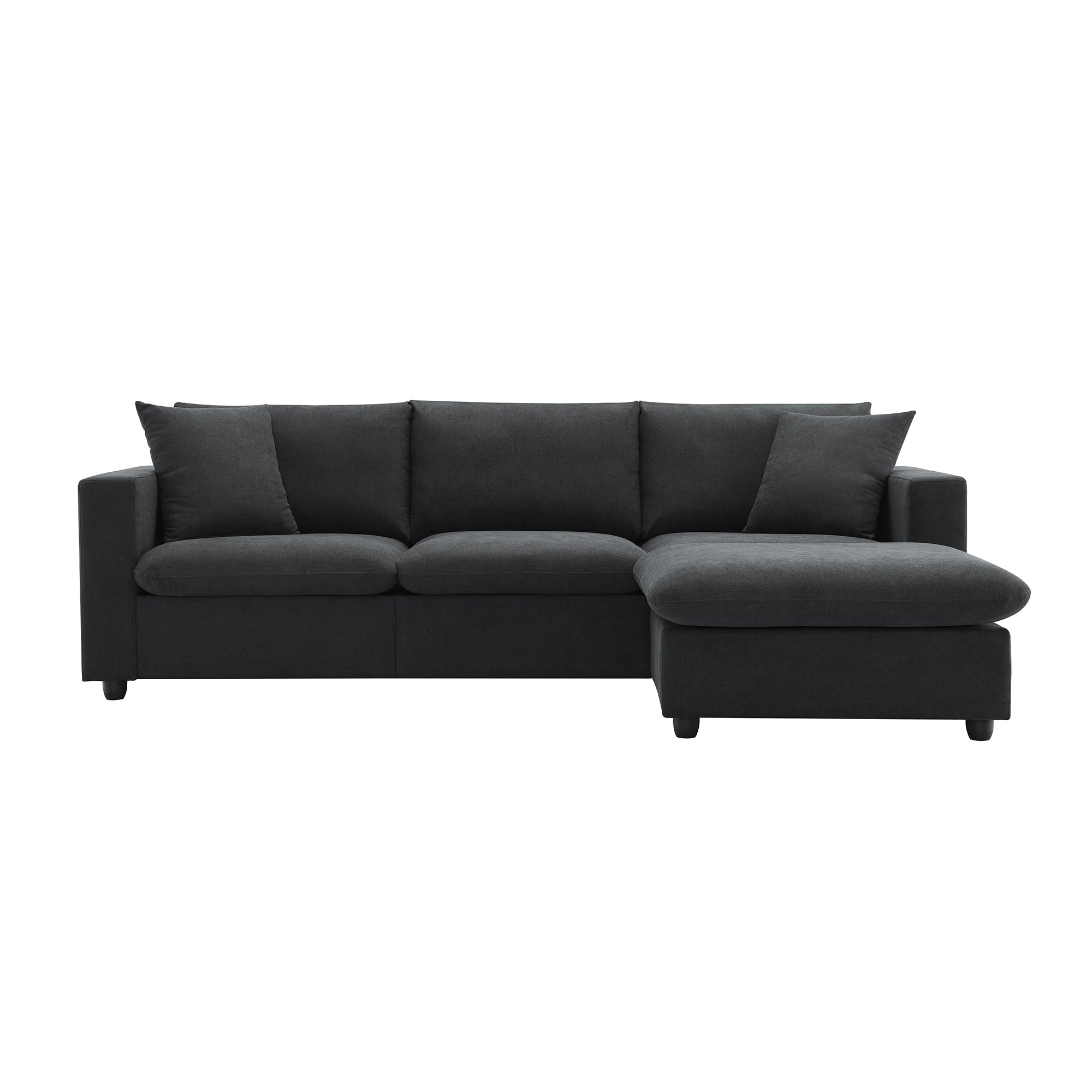 Modern 4-Seat Sectional Sofa L-Shaped Couch Set with 2 Free Pillows, with Convertible Ottoman for Livingroom