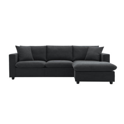 Modern 4-Seat Sectional Sofa L-Shaped Couch Set with 2 Free Pillows, with Convertible Ottoman for Livingroom