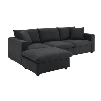Modern 4-Seat Sectional Sofa L-Shaped Couch Set with 2 Free Pillows, with Convertible Ottoman for Livingroom