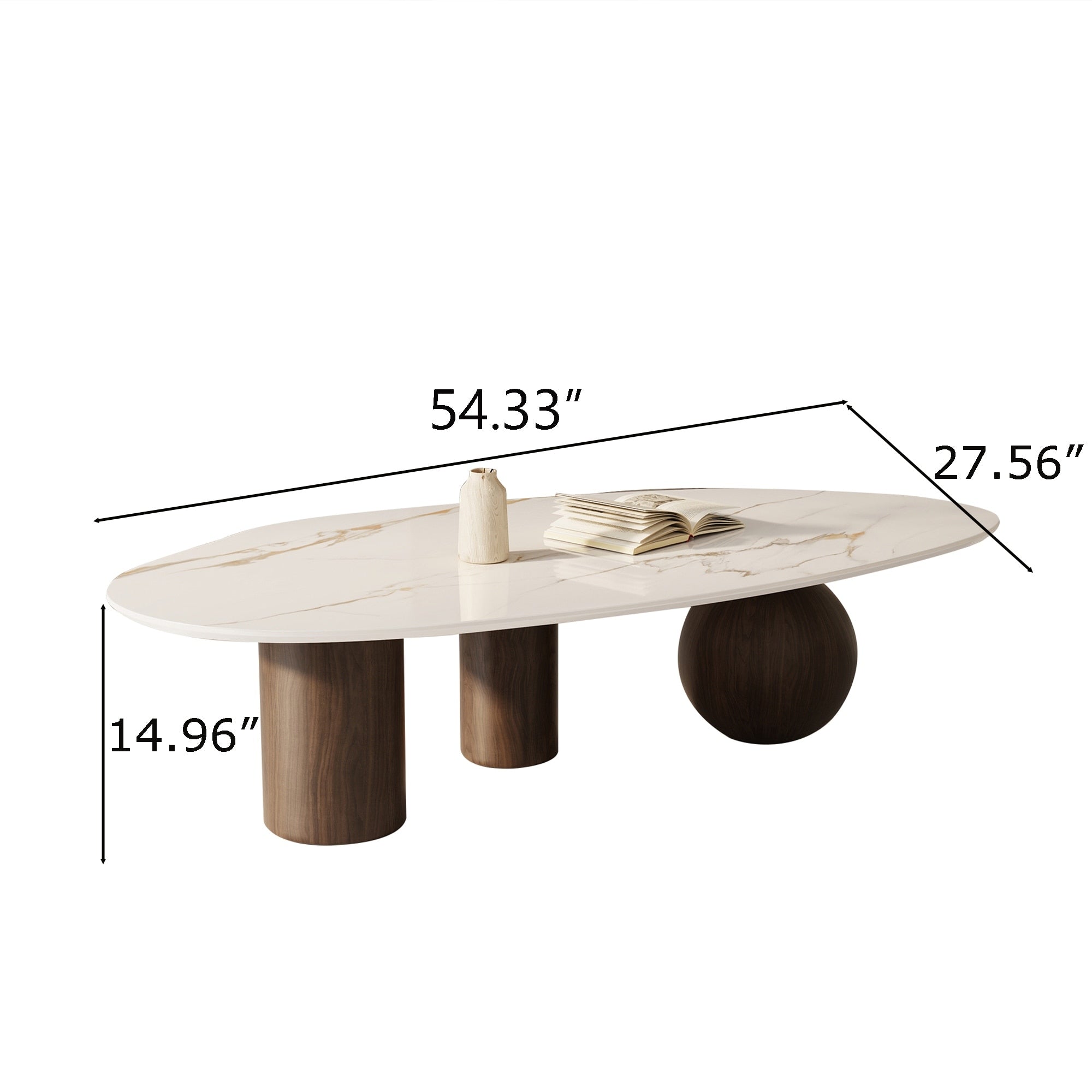 Modern 54" White Sintered Stone Coffee Table - Free Form Organic Top with Stainless Steel Legs