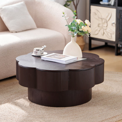Modern Solid Wood Veneered Round/Oval/Rectangular Coffee Tea Table with Storage.
