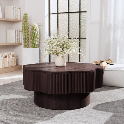 Modern Solid Wood Veneered Round/Oval/Rectangular Coffee Tea Table with Storage.