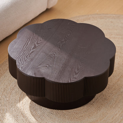 Modern Solid Wood Veneered Round/Oval/Rectangular Coffee Tea Table with Storage.