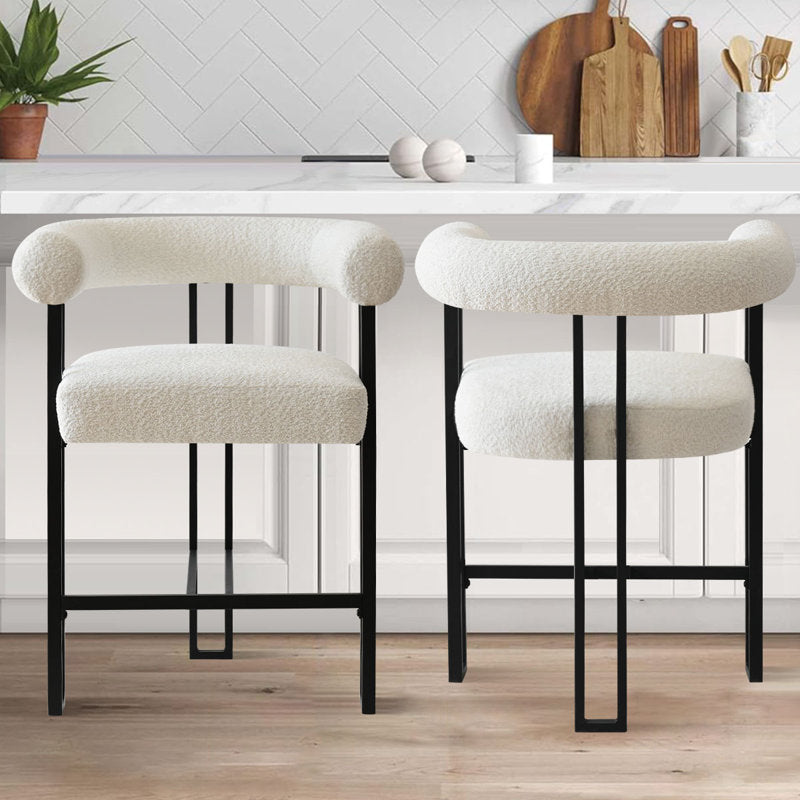 Hommeco Modern Boucle Upholstered Counter Height Bar Stool (Set of 2)