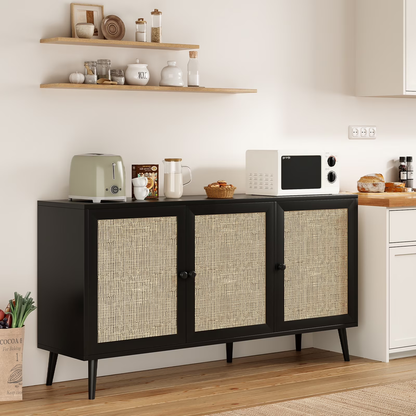Hommeco Modern Console Cabinet with 3 Rattan Doors