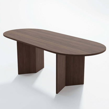 Brix Modern Oval Walnut Wood Top 79 In. Double Pedestal Base Dining Table Seats 8