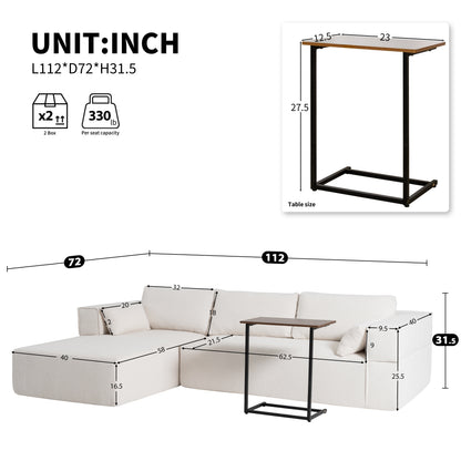 Cloud Modular Sectional Sofa with Side Table & L-Shaped Chaise