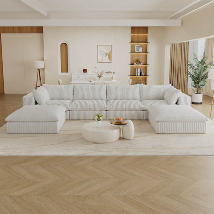 Modular Corduroy U Shaped Sectional Sofa with Movable Ottoman Chaise