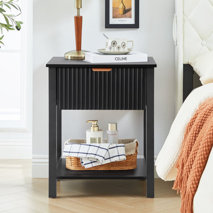 Fluted Nightstand for Bedroom, Wood Bedside Table with Drawers, Black