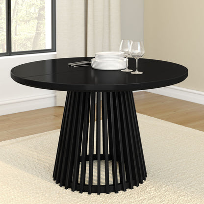 48" Lido round Dining Table, Solid Wood Minimalist Kitchen Table for 4, Black