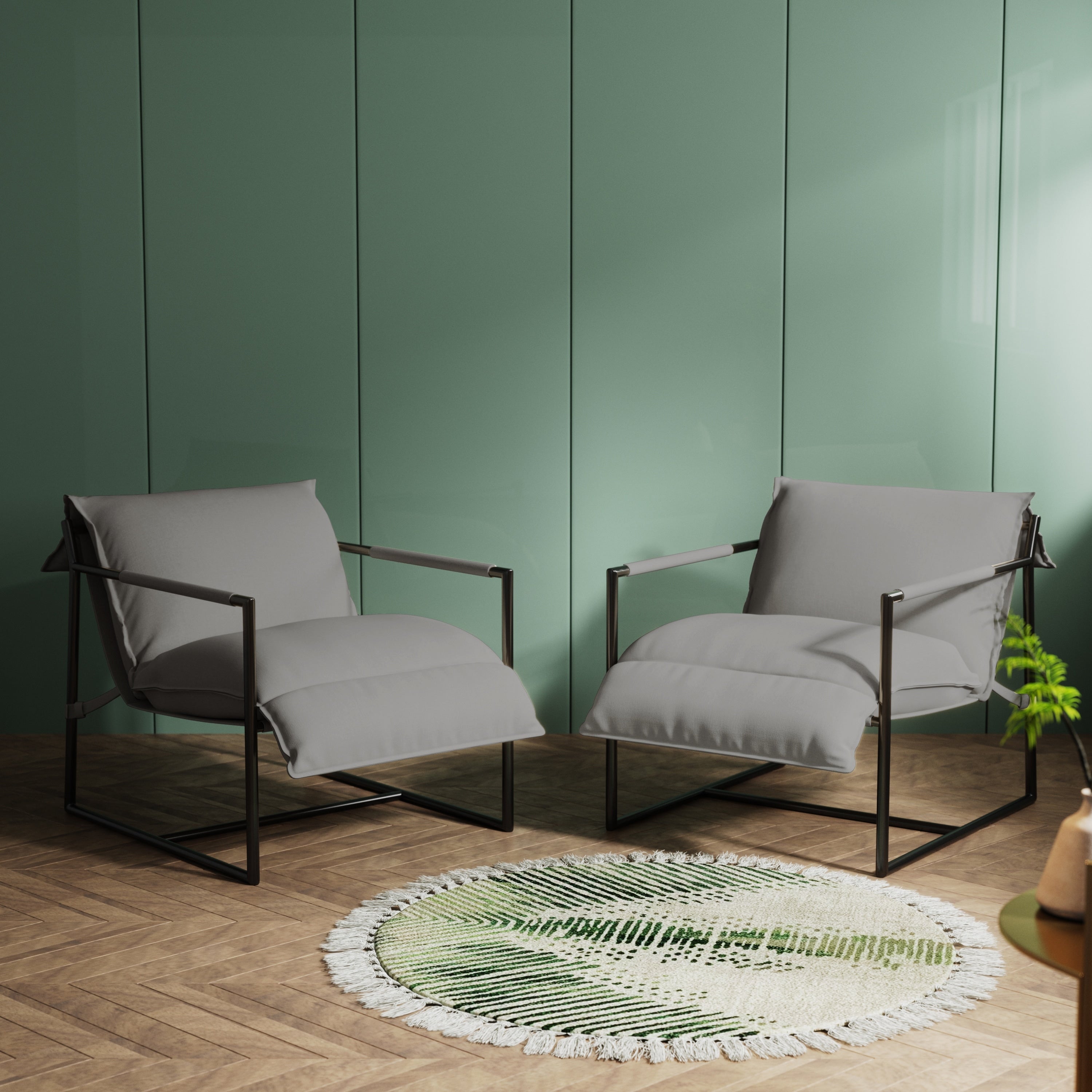 Polyester Sling Accent Chair with Metal Frame Armchair Set of 2