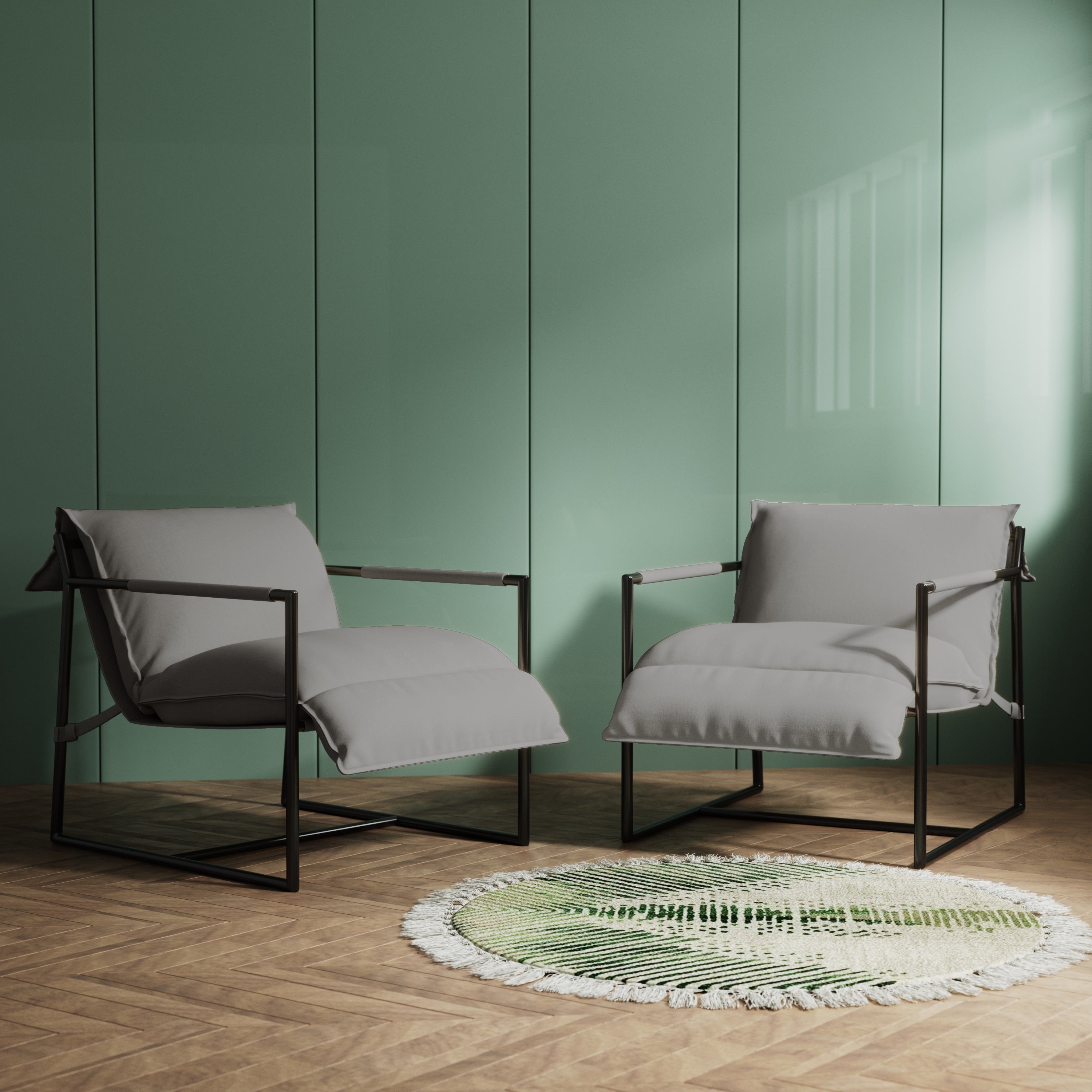 Polyester Sling Accent Chair with Metal Frame Armchair Set of 2