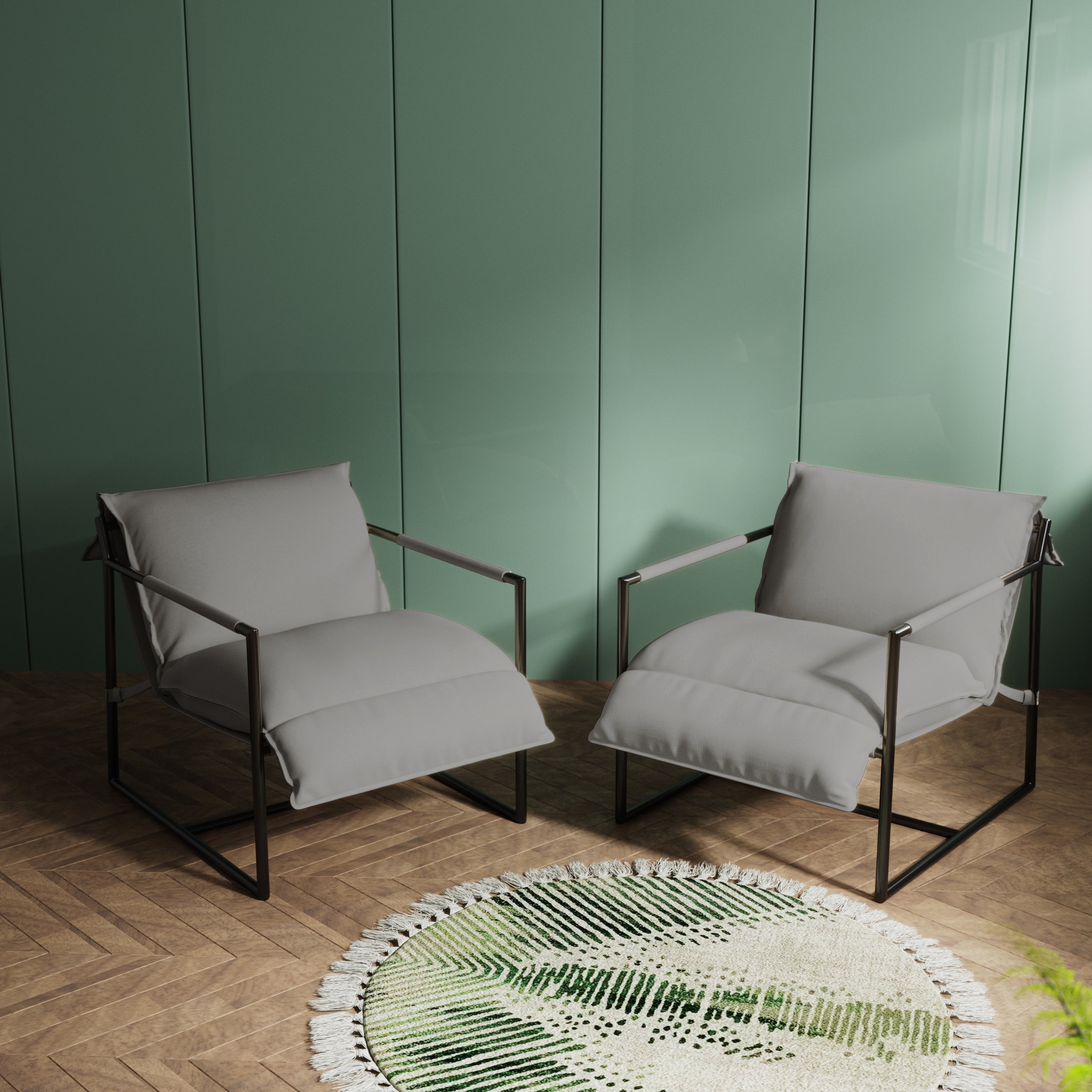 Polyester Sling Accent Chair with Metal Frame Armchair Set of 2