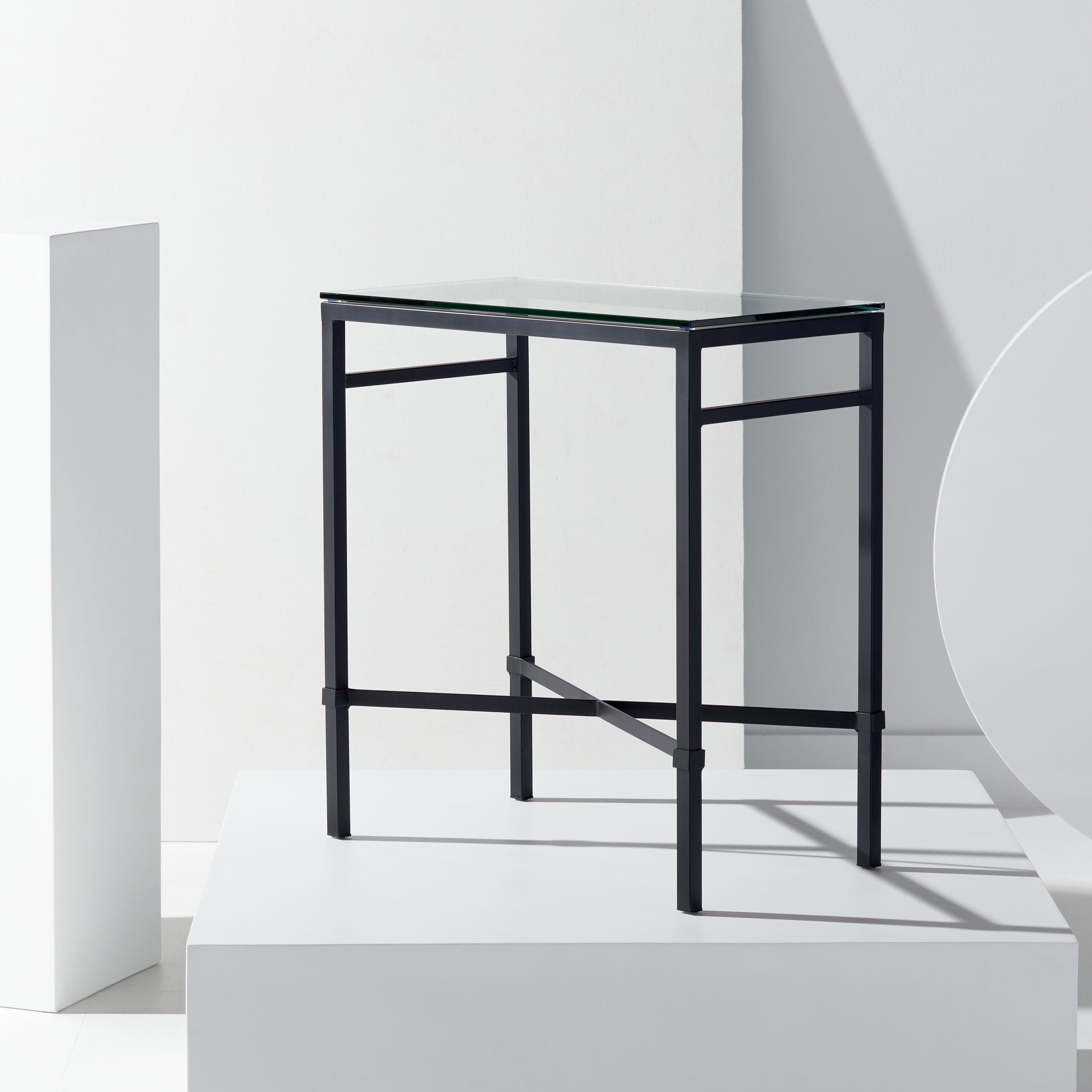 Glass Top Metal Side Table, Black