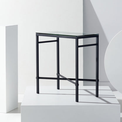 Glass Top Metal Side Table, Black