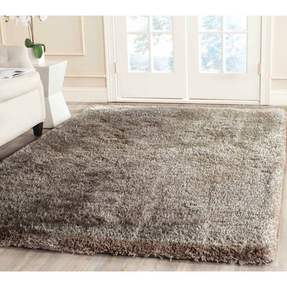 Solid South Beach Polyester Shag Area Rug, Silver, 5' X 8'