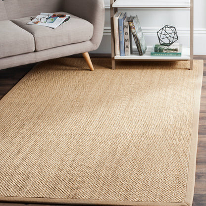 Natural Fiber Border Seagrass Area Rug, Maize/Linen, 10' X 14'