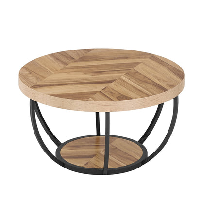 Hommeco 2-Tier Round Natural Wood Coffee Table - Small Modern Design with Storage