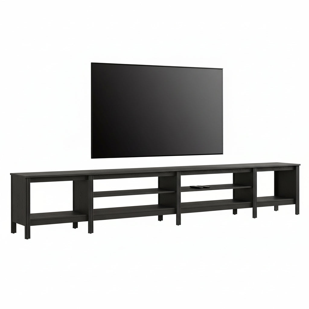 Hommeco 118" Black Wood TV Stand – Media Console Table for 85–100" TVs with Open Storage Shelves