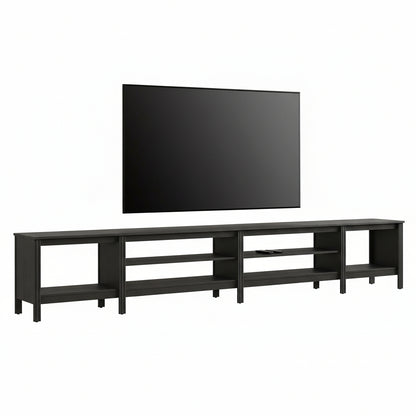 Hommeco 118" Black Wood TV Stand – Media Console Table for 85–100" TVs with Open Storage Shelves