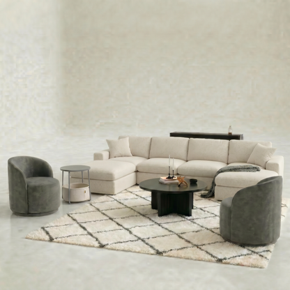 Hommeco Round Side Table with Fabric Storage Basket - Modern Nightstand & End Table