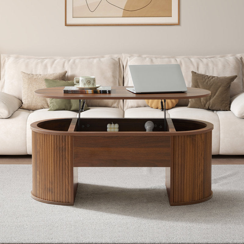 Hommeco Oval Lift Top Coffee Table with Storage
