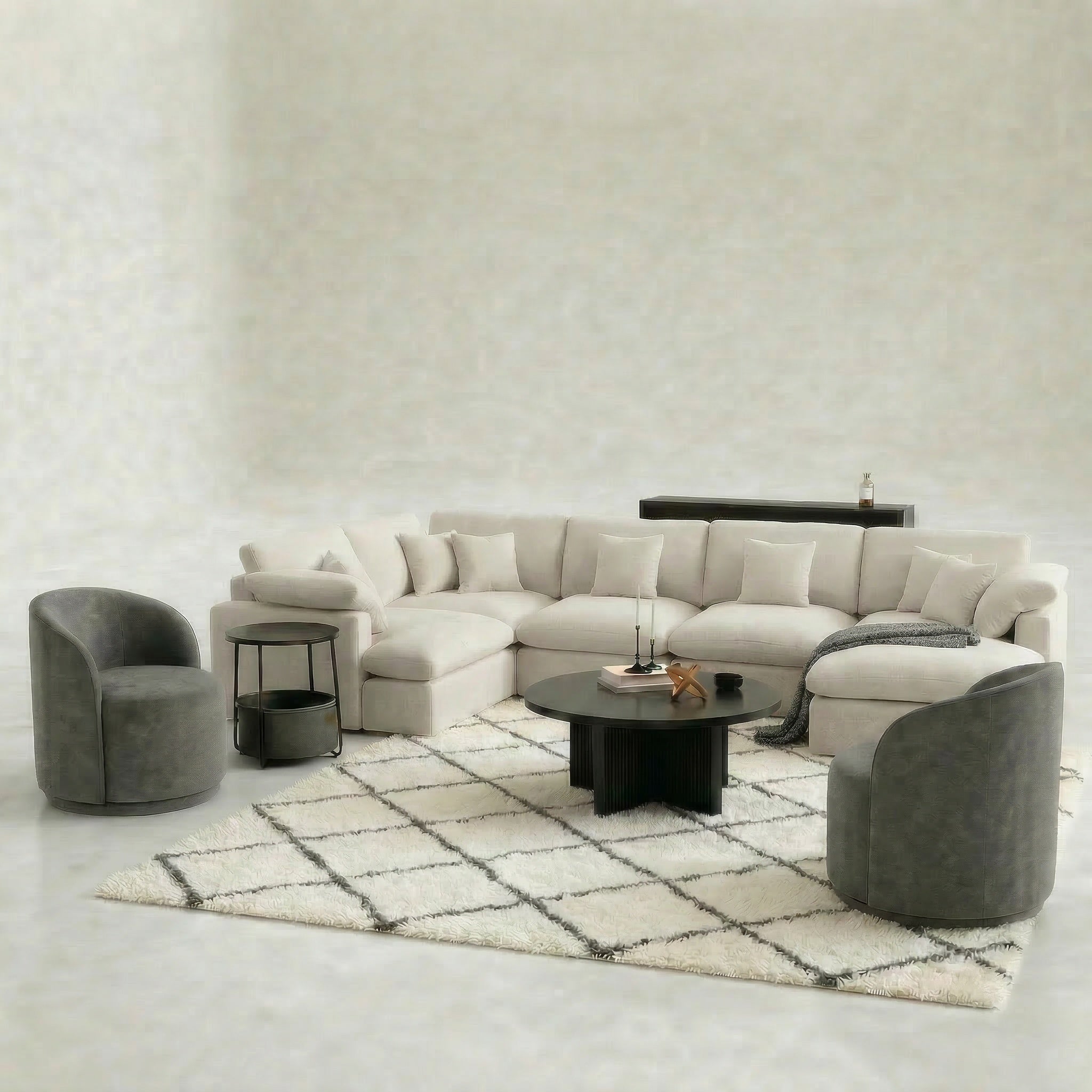 Hommeco Round End Table with Fabric Storage Basket & Nightstand