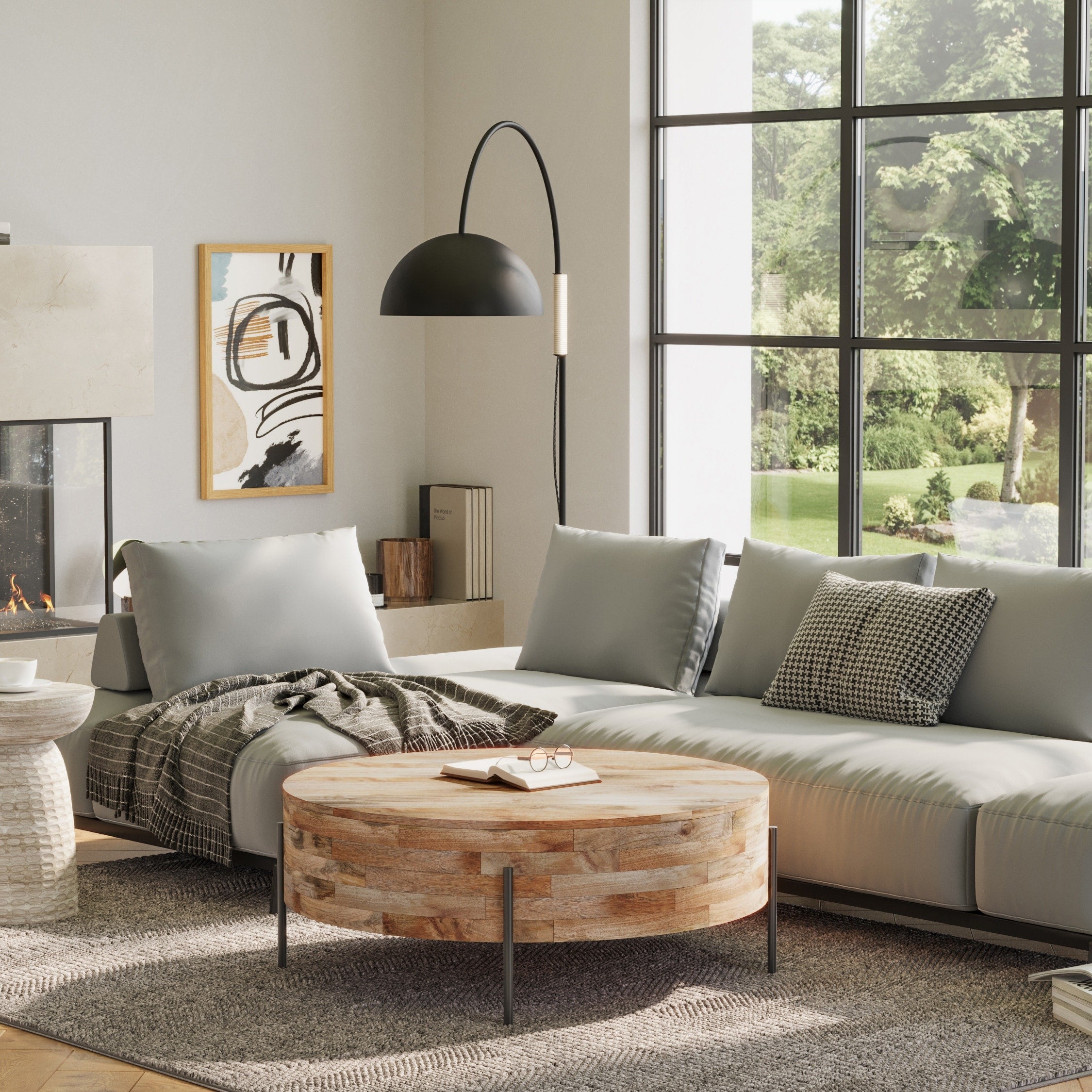 Modern Industrial round Drum Coffee Table - 38"D X 38" W X 14"H