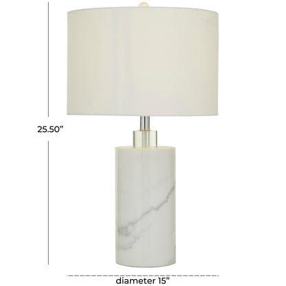 White Marble Thick Stand Room Table Lamp with Drum Shade
