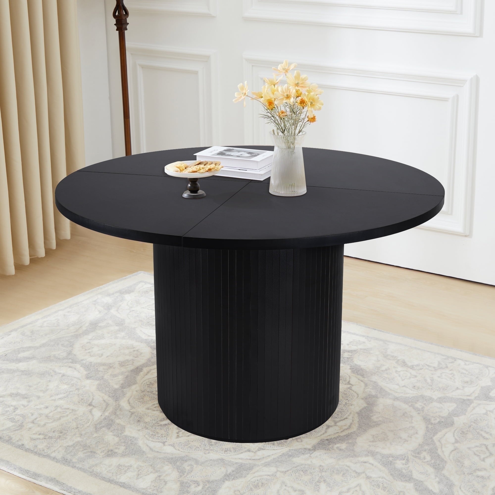 Round Modern Farmhouse Kitchen Table, 47", Black
