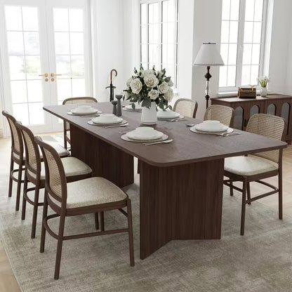 Brix Modern Rectangle Walnut Wood Top 79 In. Double Pedestal Base Dining Table Seats 8