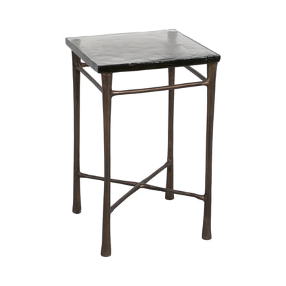 Elegant Aluminum and Glass 22" Square Accent Table - Timeless Antique Look for Your Stylish Home