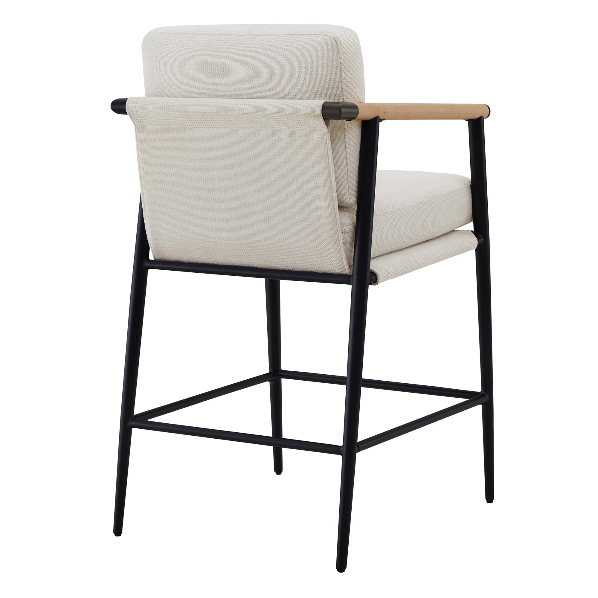 Modern Upholstered Bar Stools with Metal Frame and Wooden Armrests, Fabric in Beige