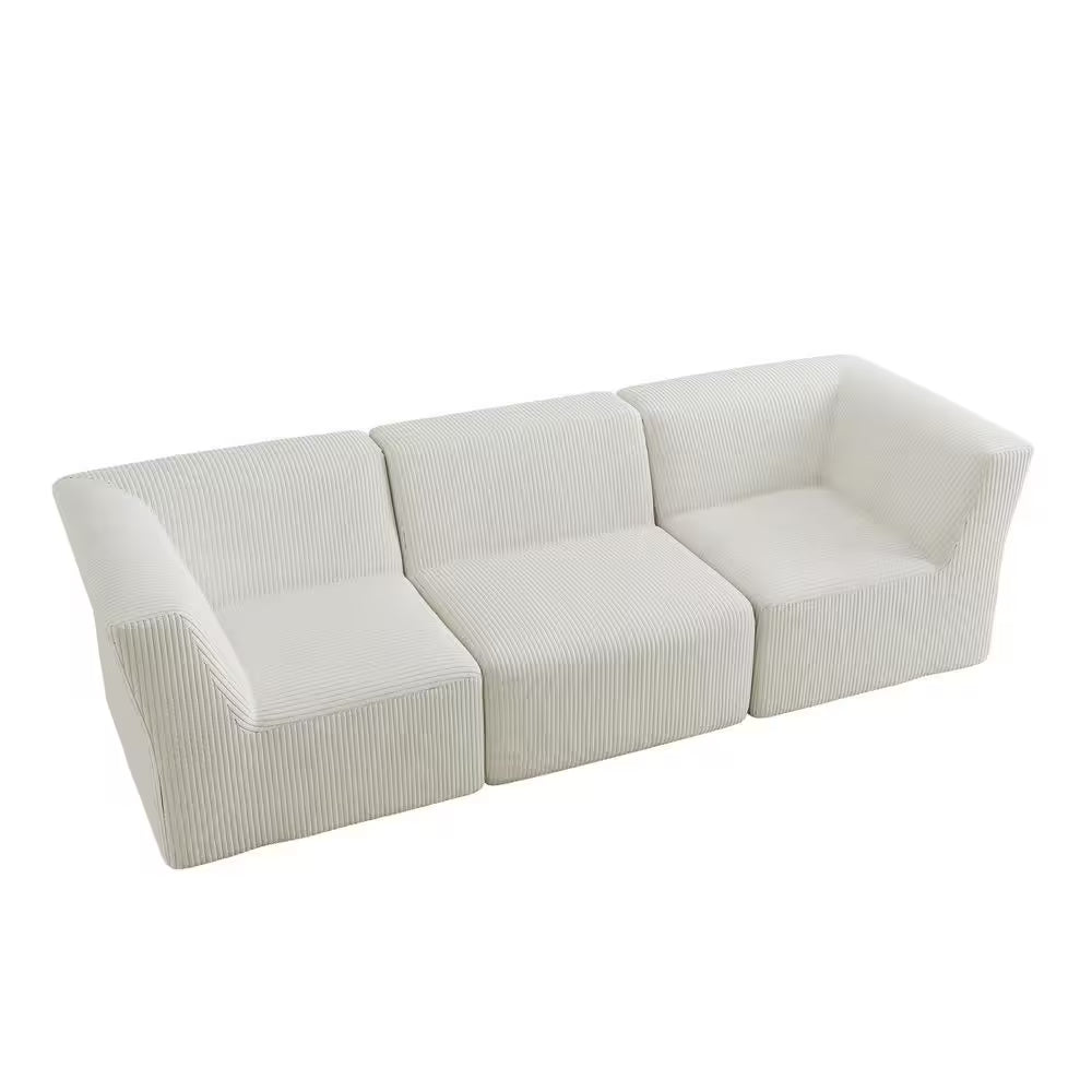 106.15 In. Modern Square Arm Corduroy Upholstered Rectangle 3-Seater Sofa in Beige