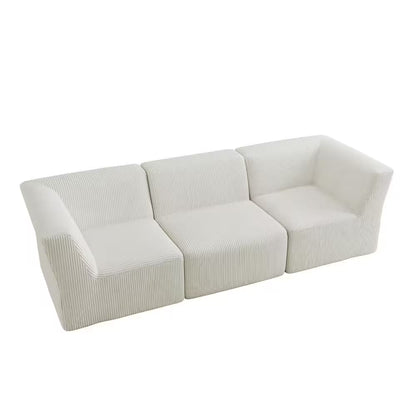 106.15 In. Modern Square Arm Corduroy Upholstered Rectangle 3-Seater Sofa in Beige