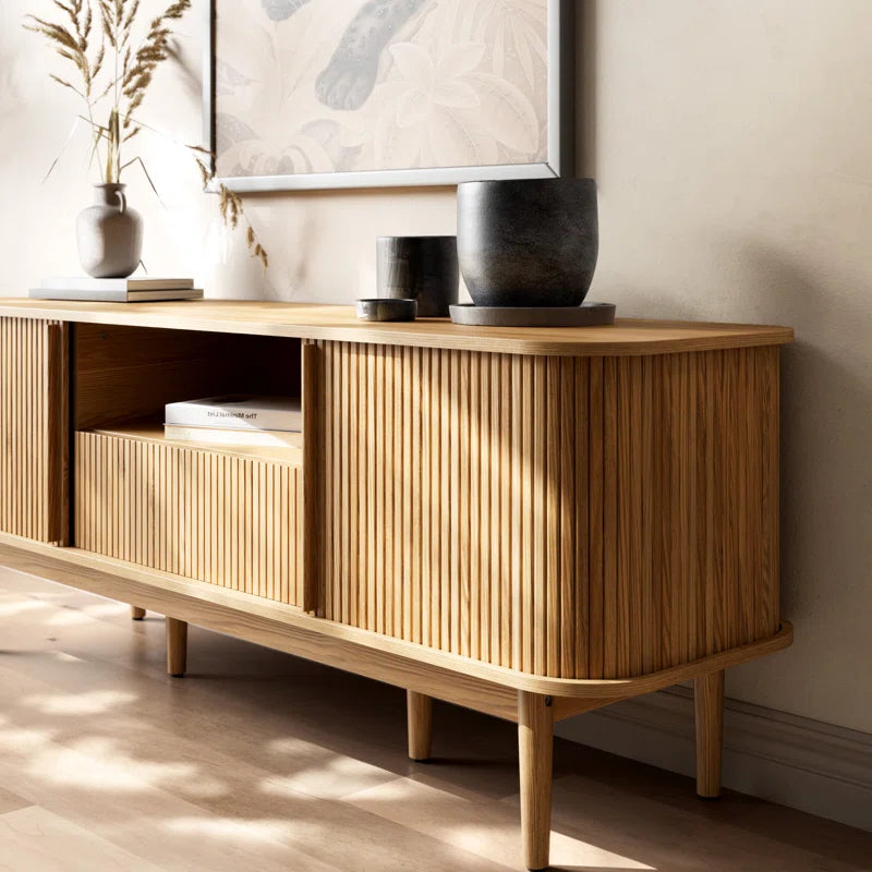 Tambour TV Stand for Tvs up to 70 Inch, TV Console with Sliding Doors